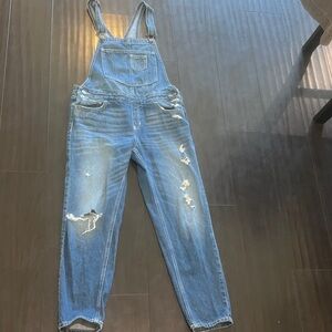Hollister Light Blue Distressed Denim Overalls Size Medium
